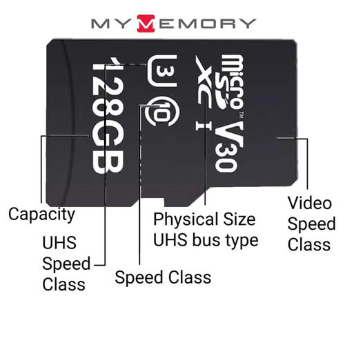 MyMemory 128GB V30 PRO microSD Card (SDXC) A1 UHS-1 U3 + Adapter - 100MB/s