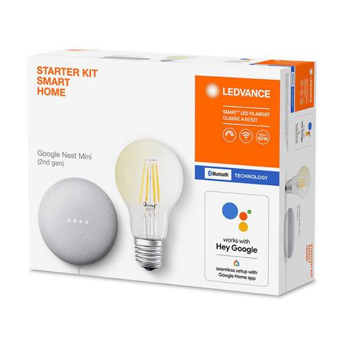 Google Nest Mini & Ledvance Smart+ Bluetooth E27 Filament Bulb Bundle