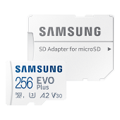Samsung 256GB Evo Plus microSD card (SDXC) + SD Adapter - 130MB/s