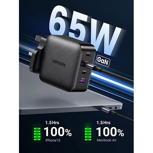 UGREEN Nexode 65W GaN Chargeur USB C 3 Ports ave…