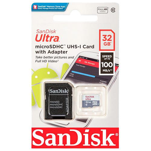 SanDisk 32GB Ultra Lite microSD Card (SDHC) + Adapter - 100MB/s
