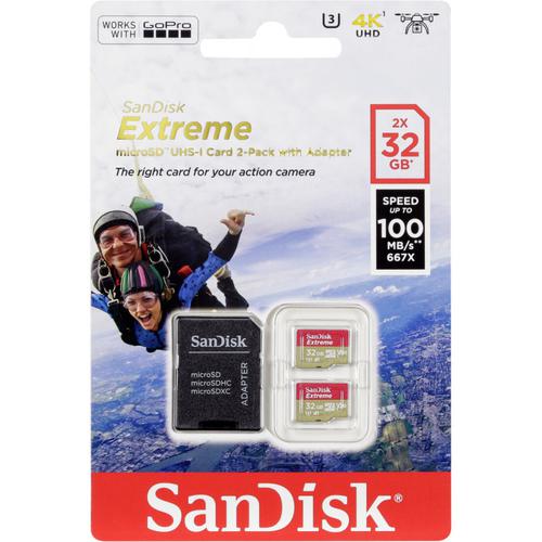 SanDisk 32GB Extreme V30 Action Camera Micro SD Card (SDHC) A1 UHS-I U3 - 100MB/s - 2 Pack