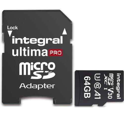 Integral 64GB UltimaPRO V30 Premium Micro SD Card (SDXC) UHS-I U3 + Adapter - 100MB/s