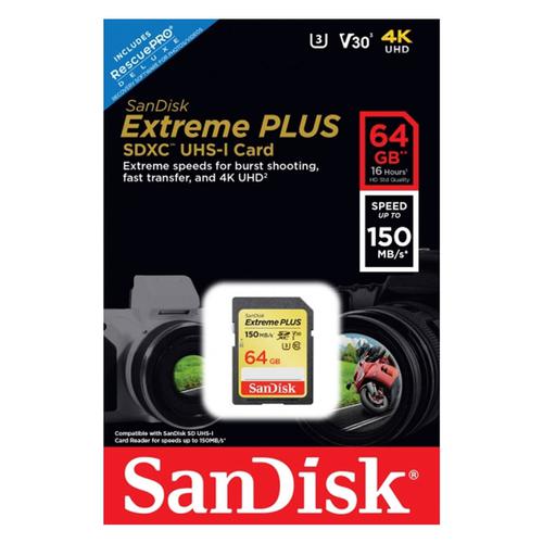 SanDisk 64GB Extreme Plus V30 SD Card (SDXC) UHS-I U3 - 150MB/s