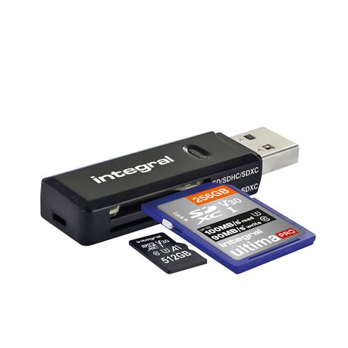 Integral USB 3.1 SD + Micro SD Card Reader - Black