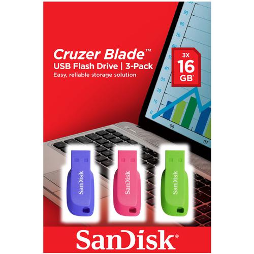 SanDisk 16GB Cruzer Blade USB Flash Drive - Blue/Pink/Green - 3 Pack  US$26.59