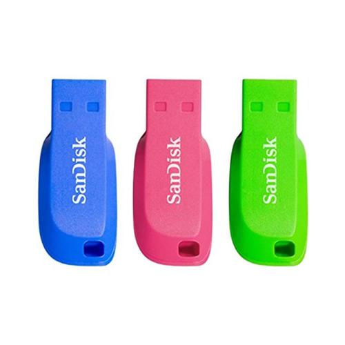 SanDisk 16GB Cruzer Blade USB Flash Drive - Blue/Pink/Green - 3 Pack