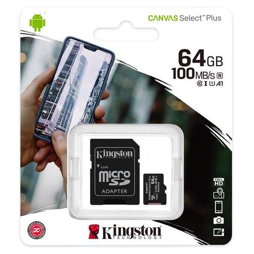 Kingston 64GB Canvas Select Plus micro SD Card (SDXC) + SD Adapter - 100MB/s