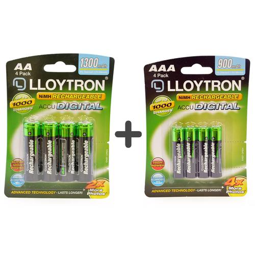 Lloytron Slimline Battery Charger + 4 x AA (1300mAh) & 4 x AAA (900mAh) Batteries