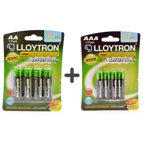 Lloytron Slimline Battery Charger + 4 x AA (1300mAh) & 4 x AAA (900mAh) Batteries