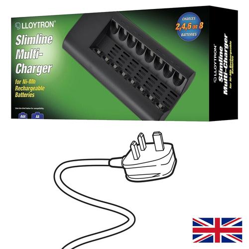 Lloytron Slimline Battery Charger + 4 x AA (1300mAh) & 4 x AAA (900mAh) Batteries