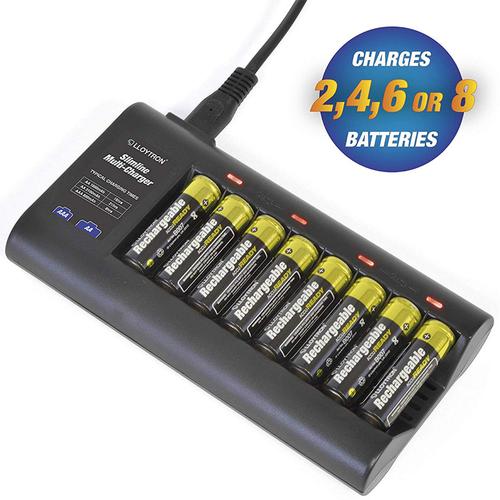 Lloytron Slimline Battery Charger + 4 x AA (1300mAh) & 4 x AAA (900mAh) Batteries