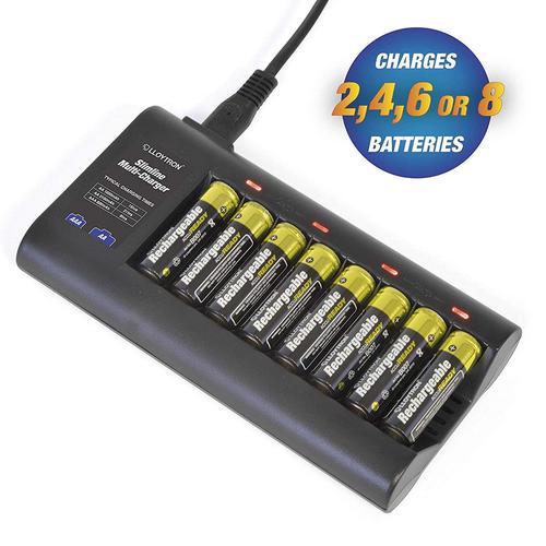 Lloytron Slimline Battery Charger + 4 x AA (1300mAh) & 4 x AAA (900mAh) Batteries