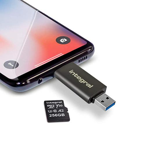 Integral USB 3.0 + USB-C OTG SD and Micro SD A2 Card Reader - 180MB/s