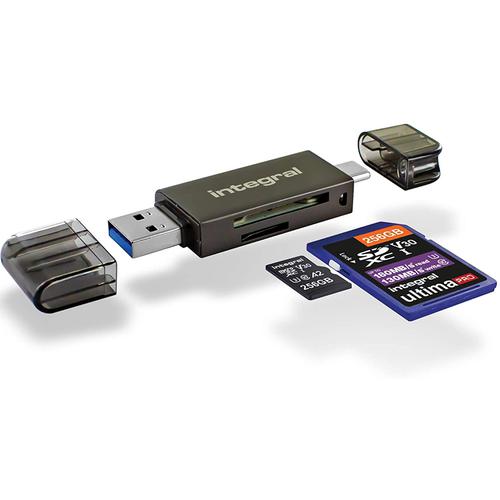 Integral USB 3.0 + USB-C OTG SD and Micro SD A2 Card Reader - 180MB/s