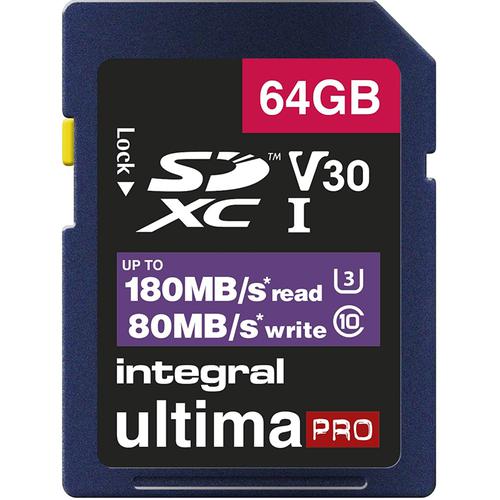 Integral 64GB UltimaPRO V30 4K/8K SD Card (SDXC) UHS-I U3 - 180MB/s