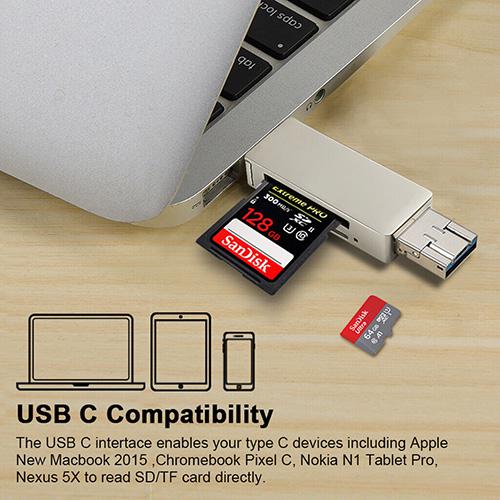 USB-C SD Card Reader, 4 in 1 USB OTG Adapter Compatible SD/TF Card with  Charging Port Memory Card Reader for Camera, Phone with USB-C Port,  Notebook