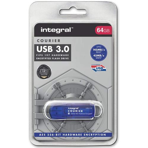 Integral 64GB Courier USB 3.0 FIPS 197 Encrypted Flash Drive - 145MB/s