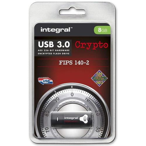 Integral 8GB Crypto FIPS 140-2 Encrypted USB 3.0 Flash Drive - 140MB/s