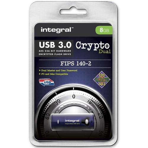 Integral 8GB Crypto Dual FIPS 140-2 Encrypted USB 3.0 Flash Drive - 140MB/s