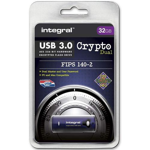 Integral 32GB Crypto Dual FIPS 140-2 Encrypted USB 3.0 Flash Drive - 145MB/s