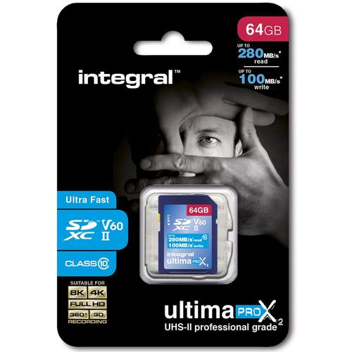 Integral 64GB UltimaPro X2 SD Card SDXC UHS-II U3 V60 8K/4K Full HD - 280MB/s