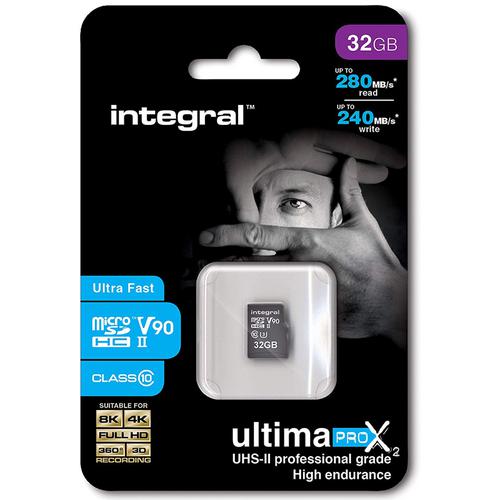 Integral 32GB UltimaPro X2 Micro SD Card SDHC UHS-II U3 V90 8K - 280MB/s