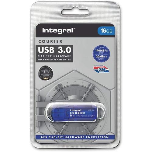 Integral 16GB Courier FIPS 197 256-Bit AES Hardware Encryption USB 3.0 Flash Drive - 140MB/s