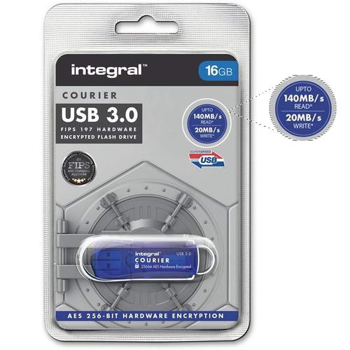 Integral 16GB Courier FIPS 197 256-Bit AES Hardware Encryption USB 3.0 Flash Drive - 140MB/s