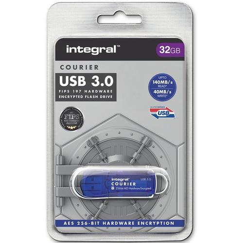 Integral 32GB Courier FIPS 197 256-Bit AES Hardware Encrypt USB 3.0 Flash Drive - 140MB/s