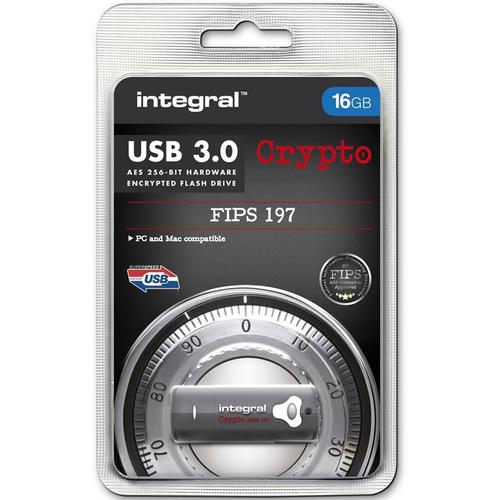 Integral 16GB Crypto FIPS 197 256-Bit AES Hardware Encrypt USB 3.0 Flash Drive - 130MB/s