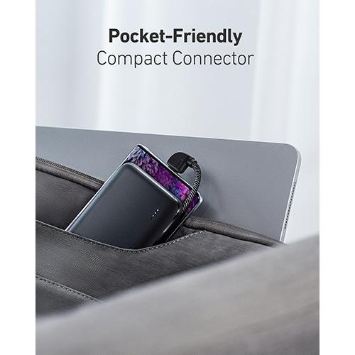 AUKEY PB-N73C 10000mAh 18W PD 2-Port Portable Charger with Built-In USB-C Cable - Black