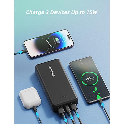 RAVPower 20000mAh 15W 4 Port USB-C Power Bank - Black