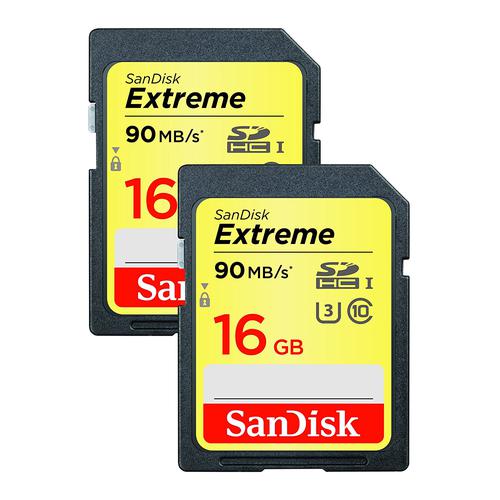 SanDisk 16GB Extreme SD Card (SDHC) UHS-I U3 - 90MB/s - 2 Pack FFP