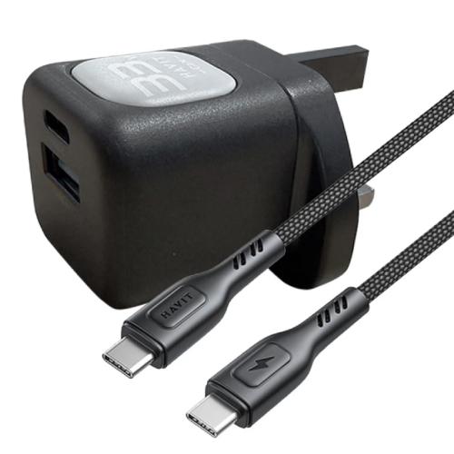 HAVIT 33W Gan Travel Charger with USB-C to USB-C Cable - Black