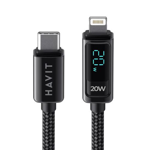 Havit CB6246 PD20W USB-C to Lightning Nylon Braided Cable with LED Display 1.2M - Black