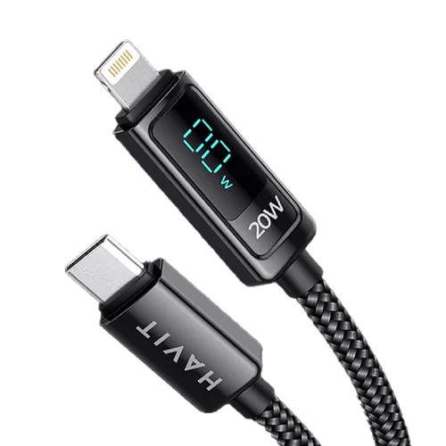 Havit CB6246 PD20W USB-C to Lightning Nylon Braided Cable with LED Display 1.2M - Black