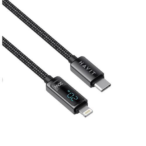 Havit CB6246 PD20W USB-C to Lightning Nylon Braided Cable with LED Display 1.2M - Black