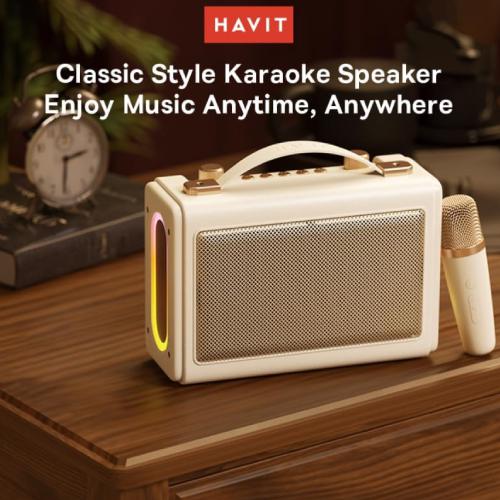 Havit SK823BT Retro Portable Karaoke Bluetooth Speaker with Wireless Microphone - Beige