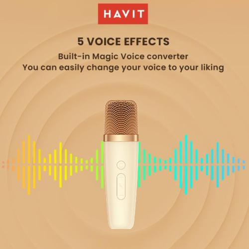 Havit SK823BT Retro Portable Karaoke Bluetooth Speaker with Wireless Microphone - Beige