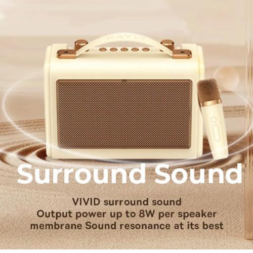 Havit SK823BT Retro Portable Karaoke Bluetooth Speaker with Wireless Microphone - Beige