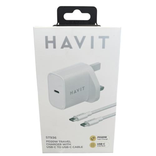 HAVIT ST936 Travel Charger with USB-C to USB-C Cable - White