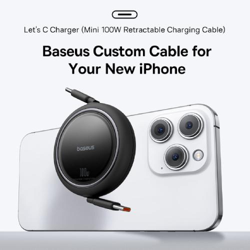 Baseus Free2Draw Mini Retractable Charging Cable Type-C to Type-C 100W 1m - Cluster Black