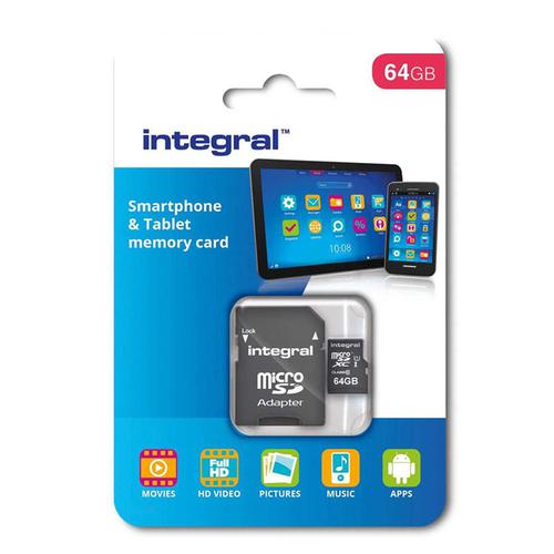 Integral 64GB microSD Card (SDXC) UHS-I U1 + Adapter - 90MB/s