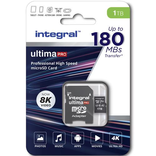 Integral 1TB UltimaPRO A2 V30 High Speed Micro SD Card (SDXC) UHS-I U3 + Adapter - 180MB/s
