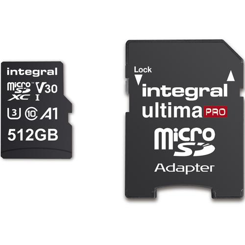 Integral 512GB UltimaPRO A2 V30 High Speed Micro SD Card (SDXC) UHS-I U3 + Adapter - 180MB/s
