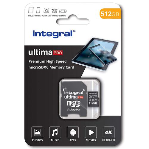 Integral 512GB UltimaPRO V30 Premium Micro SD Card (SDXC) UHS-I U3 + Adapter - 100MB/s