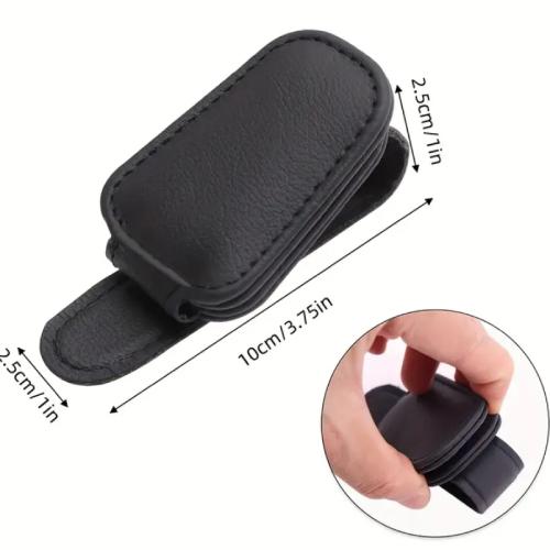 Magnetic Faux Leather Car Sun Visor Sunglasses Holder Glasses Portable Clip Storage Rack - Black