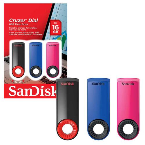 SanDisk 16GB Cruzer Dial USB Flash Drive - 3 Pack