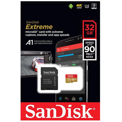 SanDisk 32GB Extreme A1 Micro SD Card (SDHC) UHS-I U3 + Adapter - 90MB/s